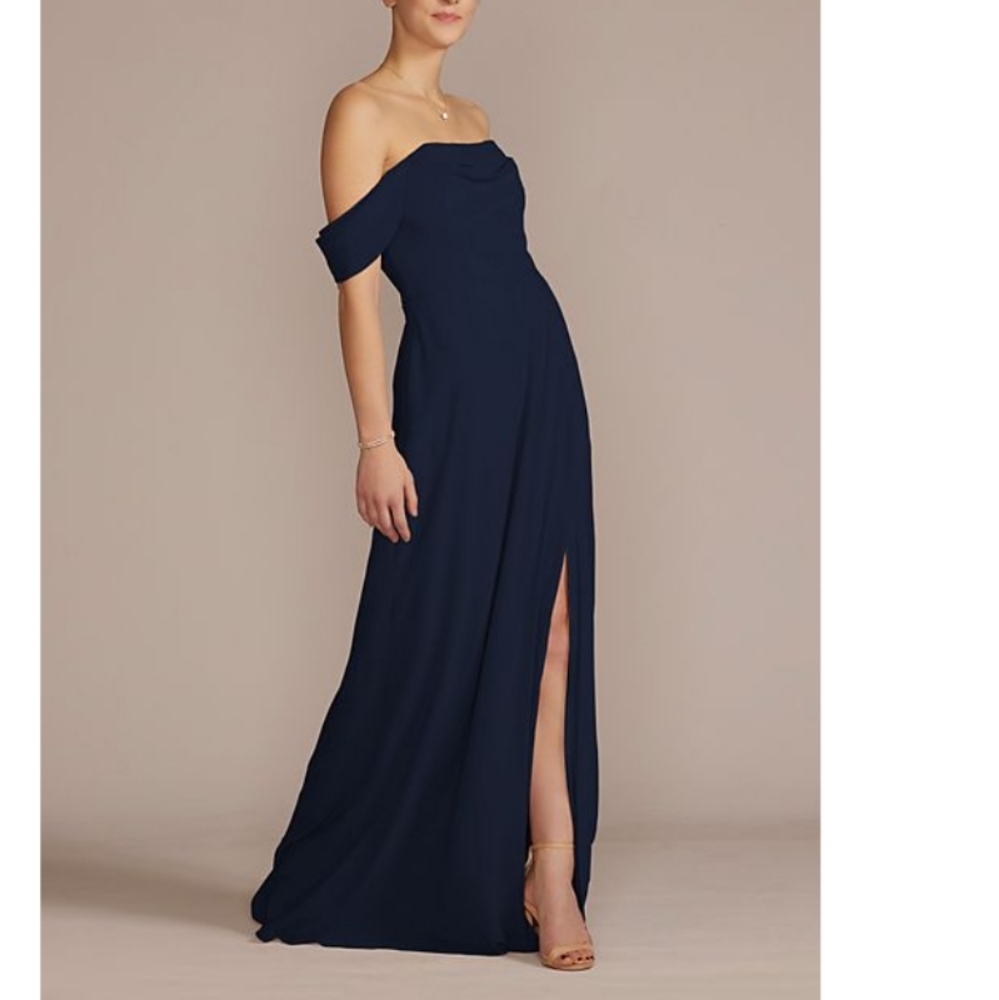 chiffon cowl off-the shoulder bridesmaid dress